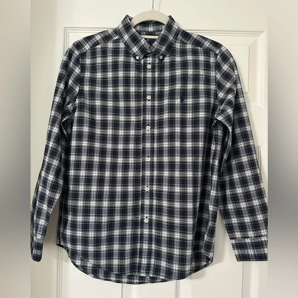 Ralph Lauren Men's Blue and Green Checkered Shirt